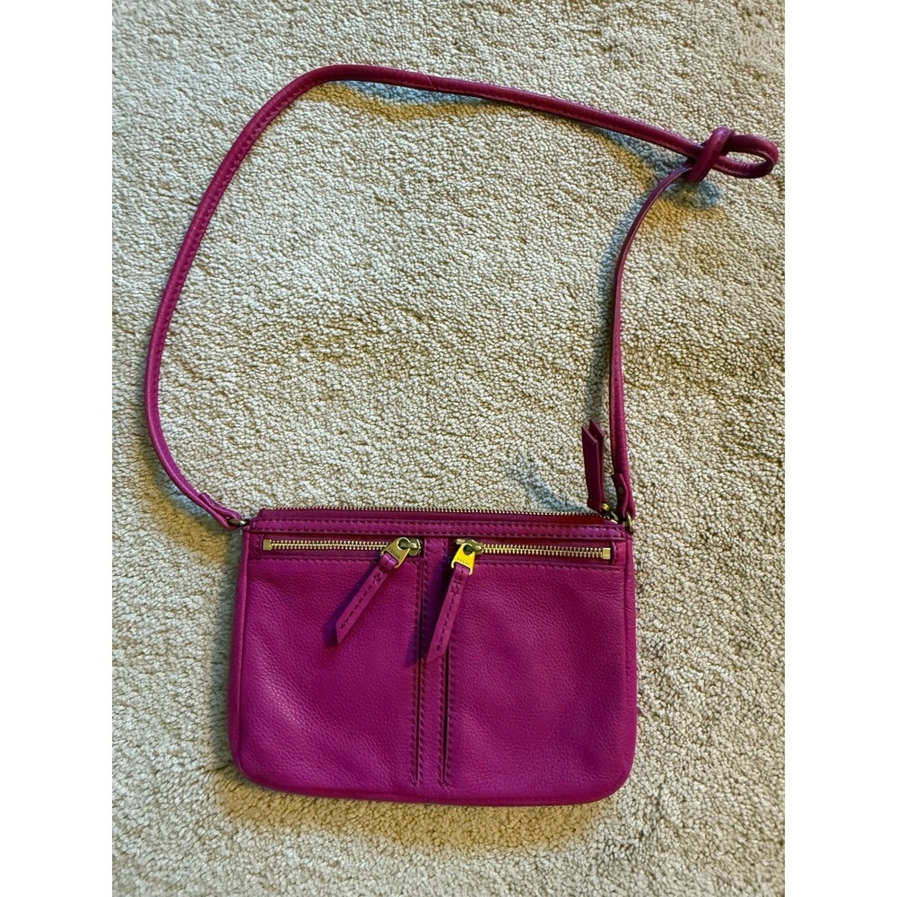 Fossil Magenta Pink Purple Leather Crossbody‎ Purse